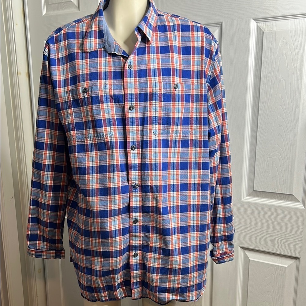 LL‎ Bean Traditional Fit Blue & Red Plaid Button-Up Shirt XXL Reg Cotton 285277